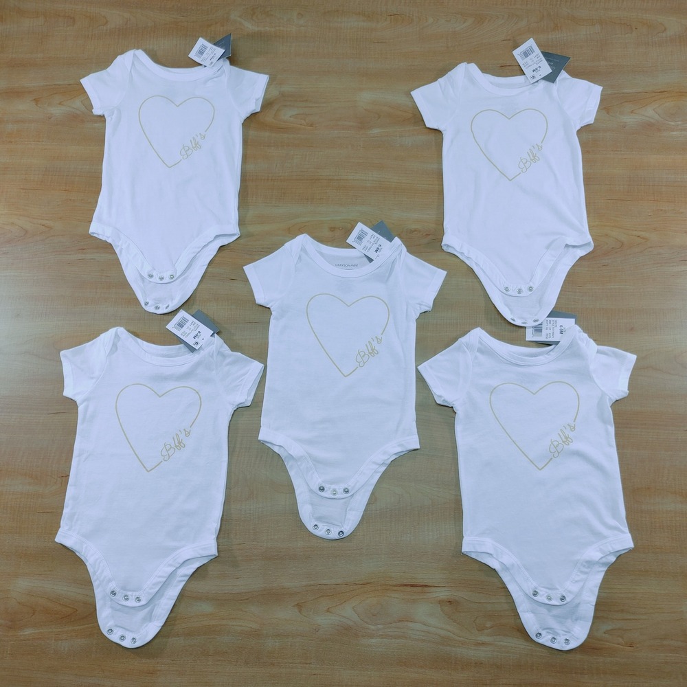 Grayson Mini Baby‎ Girls White Heart BFF Short Sleeve Bodysuit 6-9 Months